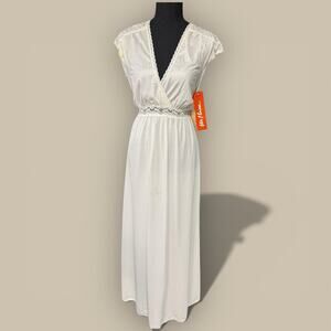 Vtg 90s New Miss Elaine Long Sexy Gown White Large Lace Bridal Lingerie Babydoll